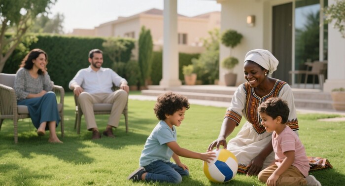 خادمة اثيوبية تلعب مع الاطفال
